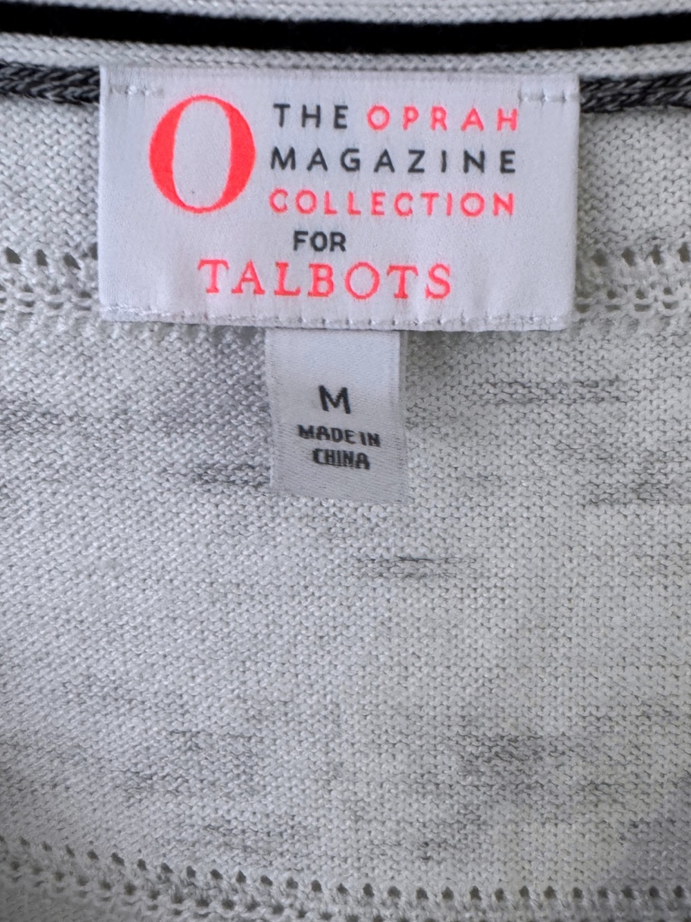 Talbots O Oprah Magazine V Neck Tunic White Gray Striped Sweater Side Snap Hem M - Picture 4 of 8